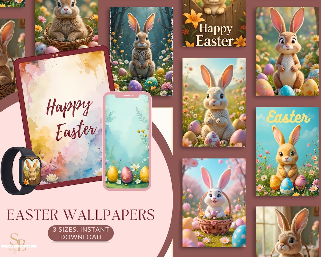 Easter Digital Wallpaper Bundle – 10 Cute Spring Designs for Phone