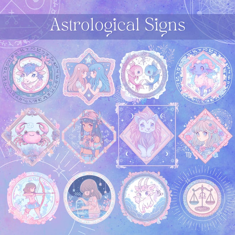 Kawaii Mystic Manga Digital Stickers | Cute Dreamy Magic Clipart | Cute ...