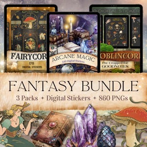 ファンタジー クリップアート バンドル | ファンタジー デジタル ステッカー バンドル | 魔女のハロウィーン GoodNotes ステッカー | 印刷可能なステッカー | 魔女のクリップアート バンドル