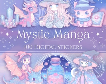 Kawaii Mystic Manga Digital Stickers | Cute Dreamy Magic Clipart  | Cute Pastel Anime Clipart | Chibi Kawaii Magical Clipart |