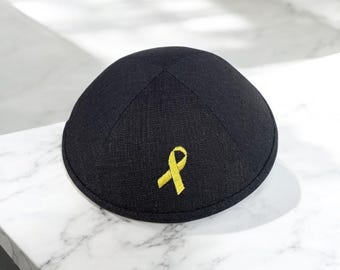 Bring Them Home Kippah – Yellow Ribbon Solidarity Yarmulke, Am Yisrael Chai Head Covering