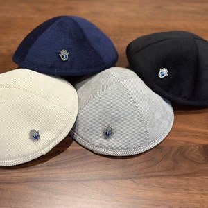 Corduroy Kippah: Chamsa Evil Eye Talisman, Bar Mitzvah Yarmulke
