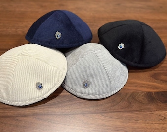 Corduroy Kippah: Chamsa Evil Eye Talisman, Bar Mitzvah Yarmulke
