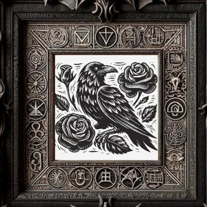 Raven Woodcut Cross Stitch Pattern PDF | Mystical Spooky Creepy Dark Halloween xstitch counted chart | Modern Goth X-Stitch | Easy Pattern