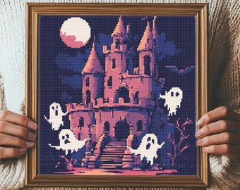 Halloween Haunted House Cross Stitch Pattern: Spooky Gothic Design (PDF)