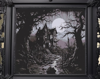 Haunted House Cross Stitch Pattern: Spooky Gothic Halloween (PDF)