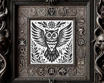 Kreuzstich-Muster Gothic Eule: Schwarzarbeit-Stickerei (PDF-Muster)