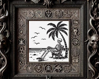 Skeleton on the Beach Cross Stitch Pattern: Gothic Spooky Xstitch (PDF)