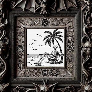 Skeleton on the beach Cross Stitch Pattern | Gothic xstitch | Spooky Dark  | Creepy Xstitch PDF |  Digital Cross Stitch Pattern PDF | Horror