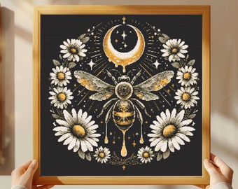 Gothic Bee Cross Stitch Pattern: Floral Animal Chart (PDF)
