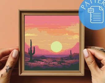 Desert Sunrise Cross Stitch Pattern: Sunset Landscape (PDF Pattern)