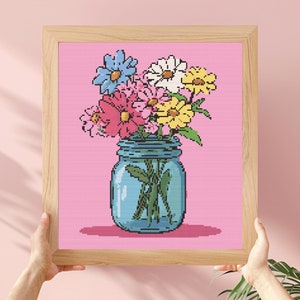 Wildflower in pot kruissteekpatroon pdf | Wilde bloemen x-stitch counted-tabel | Kruissteek met bloemen | Moderne stekentabel