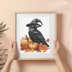 Halloween Raven Cross Stitch Pattern PDF | Spooky xstitch counted chart | Pumpkin cross stitch Pattern | Gothic cross stitch