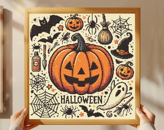Halloween Pumpkin Cross Stitch Chart: Spooky Gothic Design (PDF Pattern)