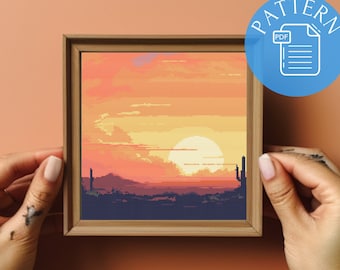 Desert Sunrise Cross Stitch Pattern: Sunset Landscape (PDF Pattern)