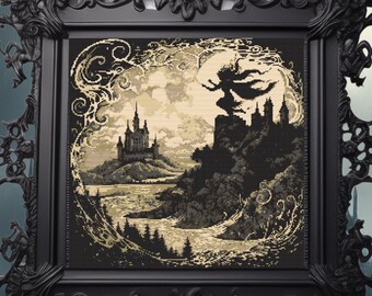 Gothic Hexe Kreuzstichmuster: Gruseliges dunkles Design (PDF)