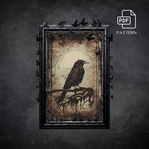 Gothic Raven Cross Stitch Pattern, Modern Halloween x-stitch PDF Pattern, Gothic Digital Design, Animal Pattern, Vintage Raven Cross Stitch