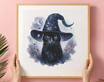 Gothic Cat Cross Stitch Pattern: Spooky Halloween X-Stitch (PDF)