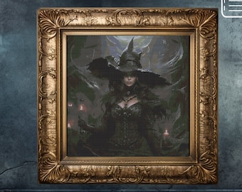 Gothic Witch Cross Stitch Pattern PDF, Spooky Cross Stitch, Horror Cross Stitch, Witch Cross Stitch