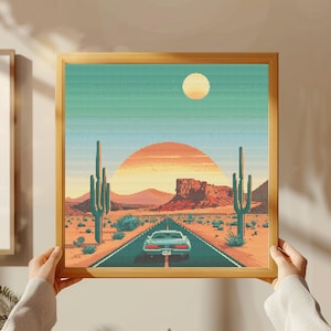 Sonnenaufgang in der Wüste Kreuzstichmuster, Sonnenuntergang x-Kreuzstich, Instant Download PDF, Kreuzstich, Wüstenkreuzstich, Stickvorlage