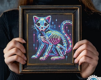 Neon Cat Cross Stitch Pattern: Modern Xstitch Chart (Digital PDF)