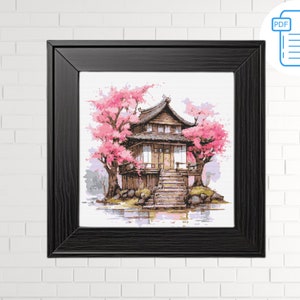 Japan  Cross Stitch Pattern PDF, Floral xstitch chart, Modern Cross Stitch Pattern, Japanese embroidery, Instant download, Decor DIY