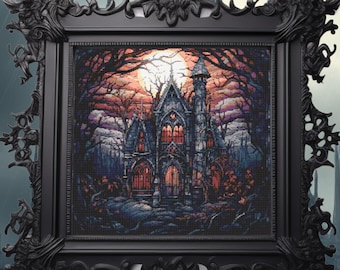 Haunted House Cross Stitch Pattern: Spooky Gothic Halloween (PDF)