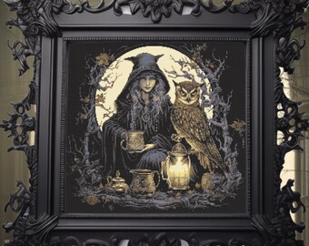 Kreuzstich-Muster Hexe und Eule: Spooky Dark Xstitch (PDF)