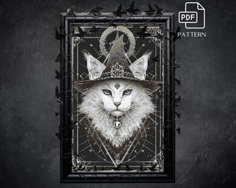 Gothic Cat Cross Stitch Pattern: Creepy Halloween X-Stitch (PDF)