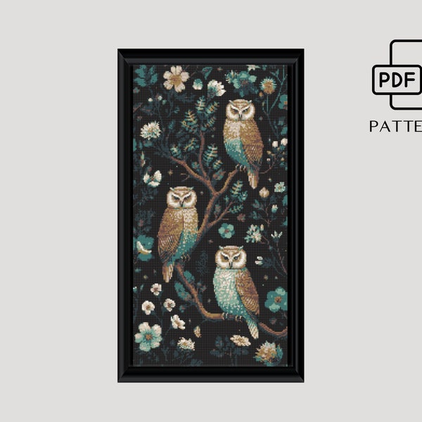 Abstract Owl Cross Stitch Pattern, Modern Owl x-stitch PDF Pattern, Gothic Digital Design, Animal Pattern | Digital Format - PDF