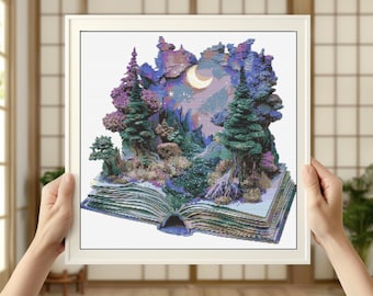 Magic Book Cross Stitch Pattern: Fantasy Landscape (PDF Pattern)