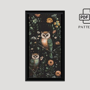 Abstract Owl Cross Stitch Pattern: Gothic Animal Design (PDF)