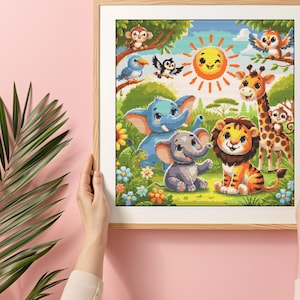 Safari Tiere Kreuzstich Muster PDF | Baby-Kinderzimmer xStichzählmuster | Modernes einfaches Muster | Digitales Kreuzstichmuster