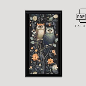 Abstract uil kruissteekpatroon, modern uil x-steek PDF-patroon, gotisch digitaal ontwerp, dierenpatroon | Digitaal formaat - PDF