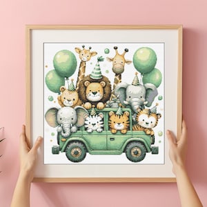 Safari Tiere Kreuzstich Muster PDF | Baby-Kinderzimmer xStichzählmuster | Modernes einfaches Muster | Digitales Kreuzstichmuster