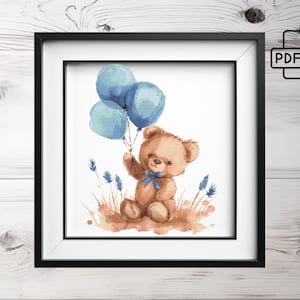 Patrón de punto de cruz lindo oso de peluche / Gráfico de punto x de animales / Patrón de punto de cruz para niños / Easty xstitch / Oso de peluche lindo