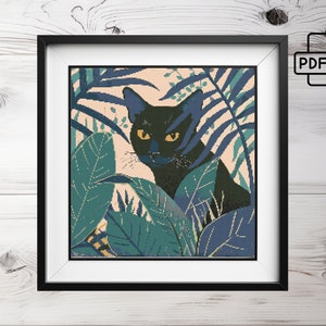 Cross Stitch Pattern | Abstract Cat with Flowers | Floral Cross Stitch Pattern | X-Stitch Pattern | Cross Stitch Chart | FREE GIFT