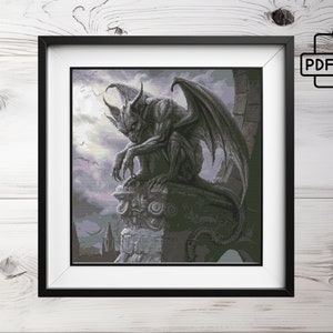 Gargoyle Cross Stitch Pattern PDF | Gothic Gift for Goth X-Stitch Chart | Halloween Digital Pattern | Modern  | Creepy | Gothic Spooky Dark