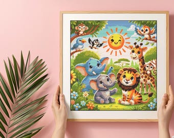 Safari-Tiere Kreuzstichmuster: Baby Kinderzimmer Dekor (PDF-Muster)