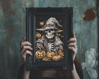 Halloween Skeleton with Pumpkins Cross Stitch Pattern (PDF)