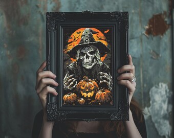 Halloween Skeleton & Pumpkins Cross Stitch Pattern (PDF)