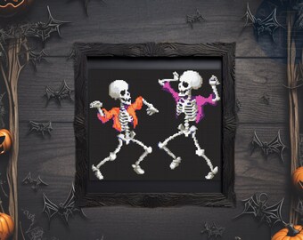 Dansend skelet kruissteekpatroon PDF | Herfst x-steek ontwerp | Gotisch borduurwerk | Digitale grafiek