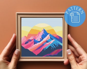 Rainbow Mountain Sunset Cross Stitch Pattern (PDF Download)
