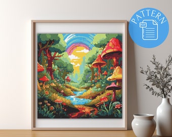 Tranquil Wilderness Kreuzstich-Muster: Wald-Motiv (PDF-Muster)