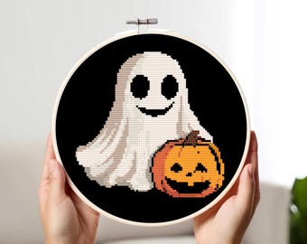 Halloween Ghost & Pumpkin Cross Stitch Pattern | Spooky Autumn (PDF Pattern)