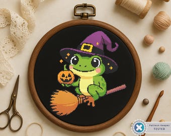 Wizard Frog Cross Stitch Pattern: Kawaii Halloween Embroidery (PDF Pattern)