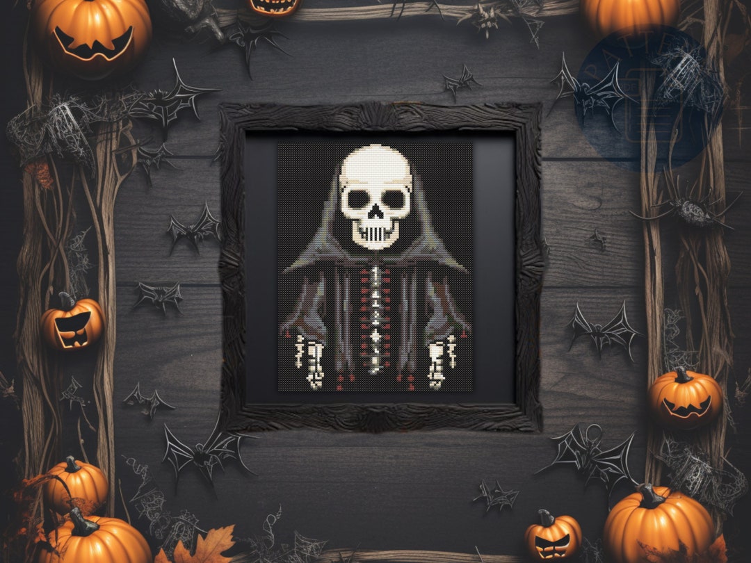 Halloween Skeleton Cross Stitch Pattern PDF | Autumn X-stitch Design ...