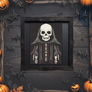 Halloween Skeleton Cross Stitch Pattern PDF | Autumn x-stitch Design | Gothic Embroidery | Digital Chart