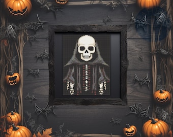 Halloween Skeleton Cross Stitch Pattern PDF | Autumn x-stitch Design | Gothic Embroidery | Digital Chart