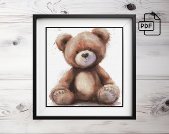 Cute Teddy Bear Cross Stitch Pattern | Kids Room Decor (PDF Pattern)